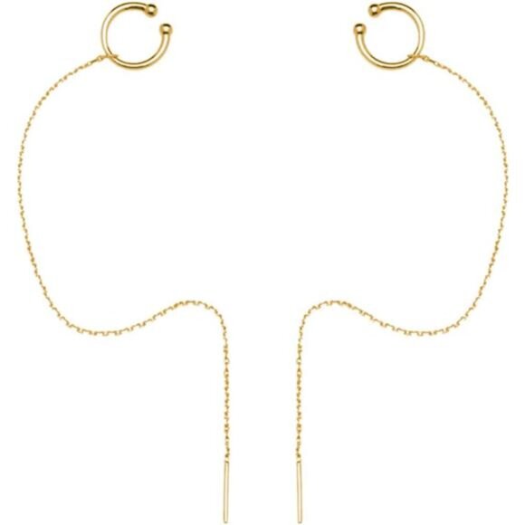 Sterling Silver Cuff Earrings & Chain for Women - Crawler & Wrap Climber Earring - Picture 1 of 7